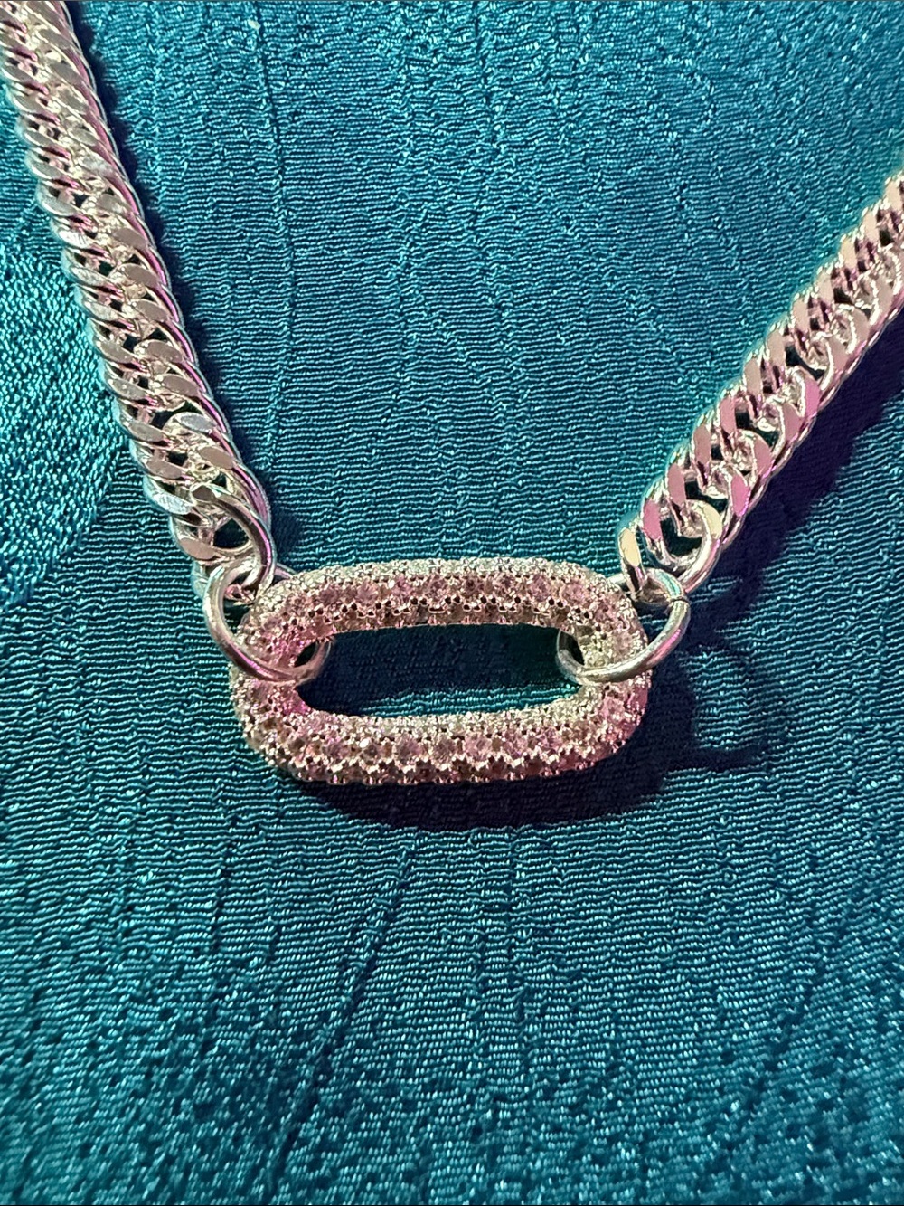 Silver Pavé Oval Link Necklace - Women's Jewelry